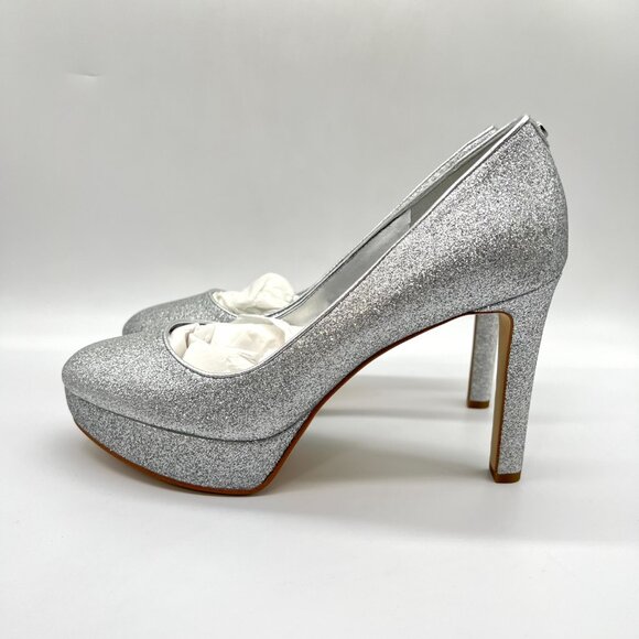 Michael Michael Kors 7.5M Chantal Silver Platforms Pumps Heels Shoes - Picture 6 of 15